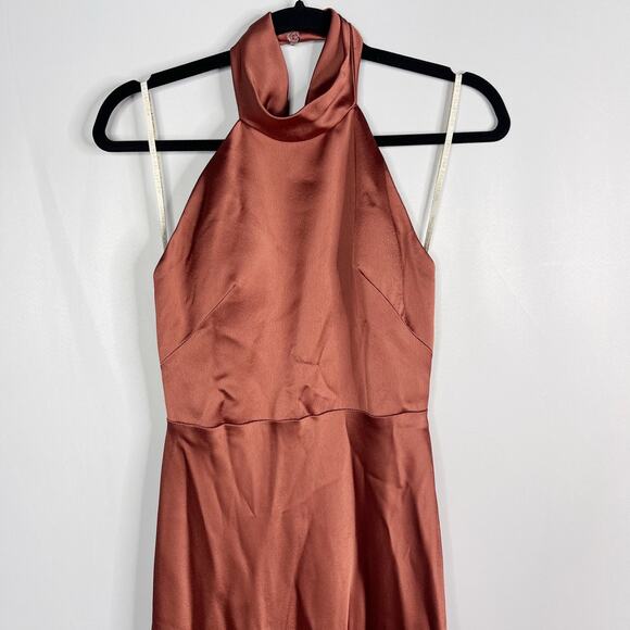 Jenny Yoo Collection 4 English Rose Orange Nicole Satin Halter Dress Low Back - Picture 3 of 14